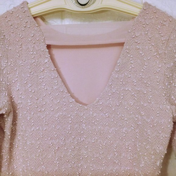 Y2K Jennifer Lopez Textured Knobby Knit Top Sequins -M Back Cut-out Blush Pink - Picture 9 of 11